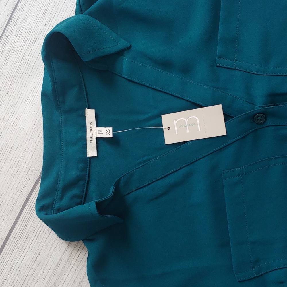NWT MAURICES TEAL BUTTON DOWN - Picture 4 of 10